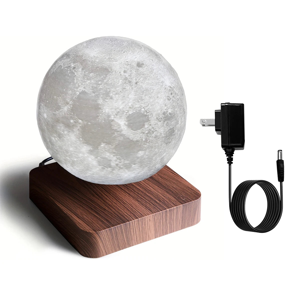 Mexllex Magnetic Floating Moon Lamp With Wooden Base And Three Color LED Lights That Rotates Freely-A