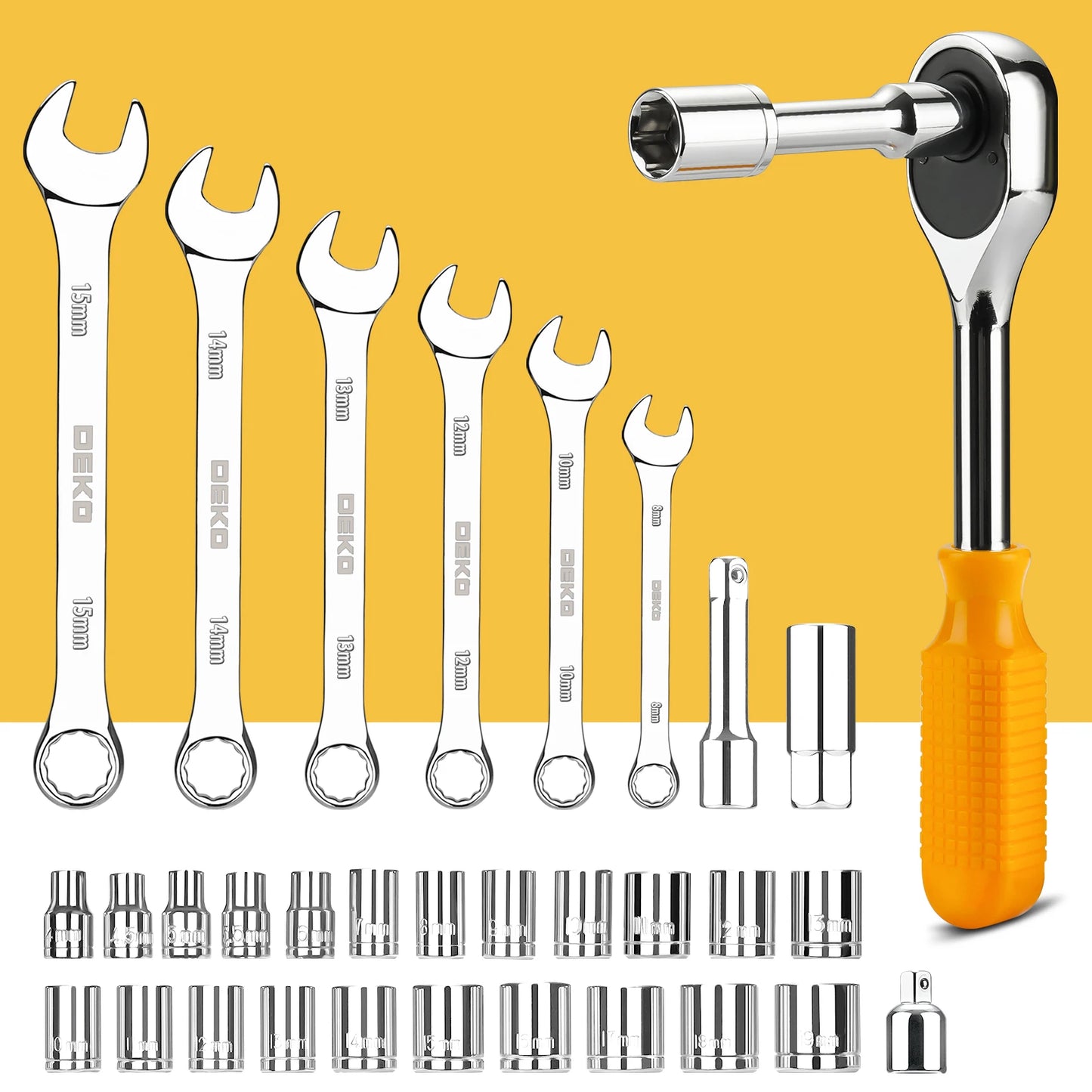 DEKOPRO 228 Piece Socket Wrench Auto Repair Tool Set In Sturdy Toolbox For Home Maintenance And Light Auto Projects-A
