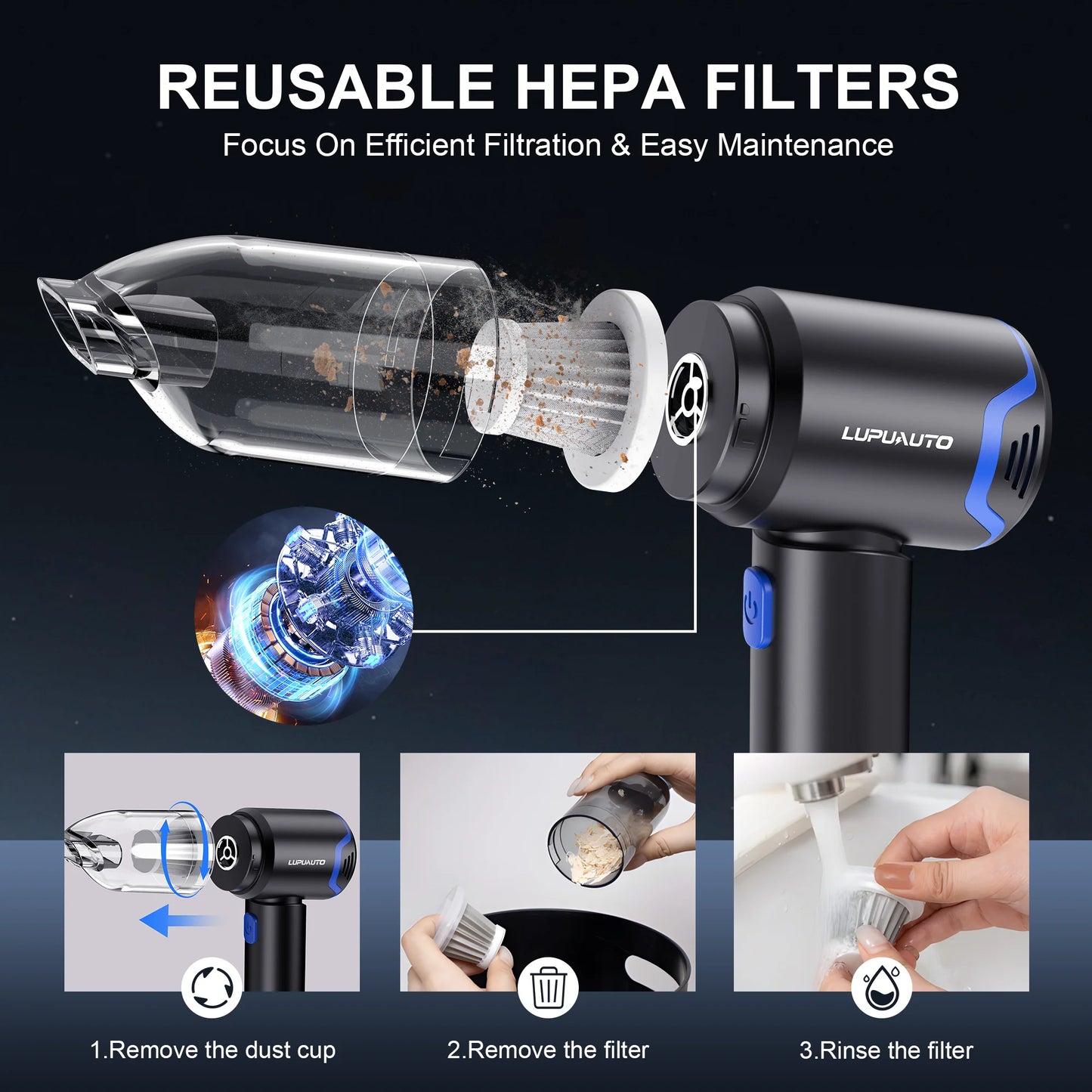 Cordless Mini Car Vacuum Cleaner 12000Pa Suction Portable Handheld Car Cleaner for Crumbs Pet Hair Dust-A