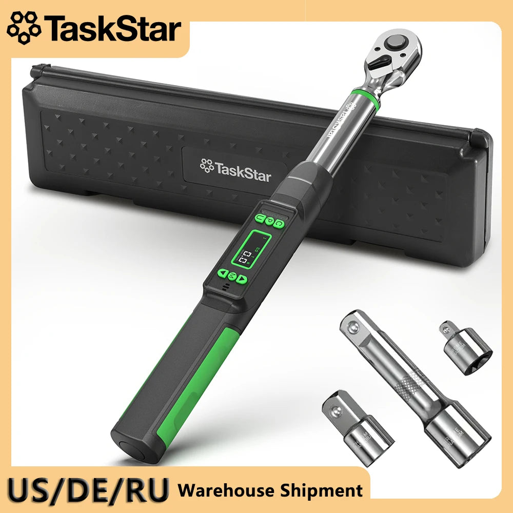 TaskStar Digital Torque Wrench 72 Tooth Carbon Steel With Auto Release 0 To 220 Nm HD LCD Readout-A