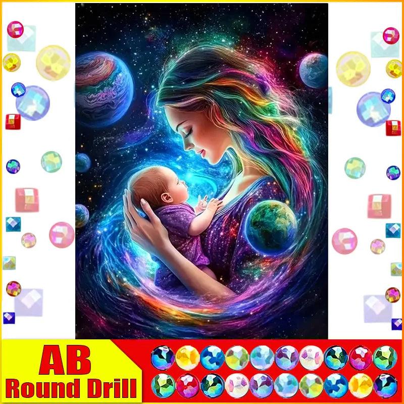 DiaPai Fairy Dust AB Diamond Painting Mother And Child 5D Art Full Drill With Resin Diamonds 30 To 45 Colors-A