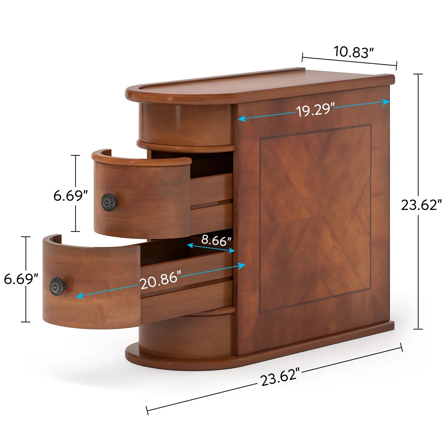 Tribesigns Round Solid Wood End Table With Two Sliding Drawers No Assembly Required Nightstand-A