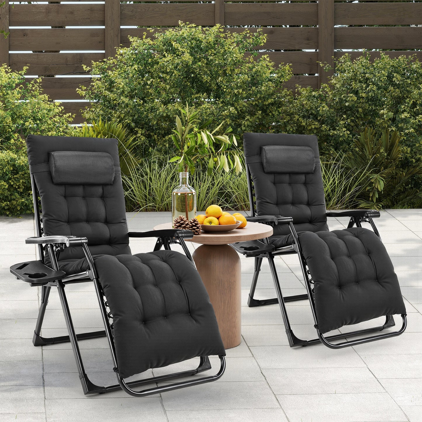 Zero Gravity Recliner Folding Outdoor Lounge Chair With Cup Holder Trays Sturdy Metal Frame Supports 440 Lbs For Camping-A