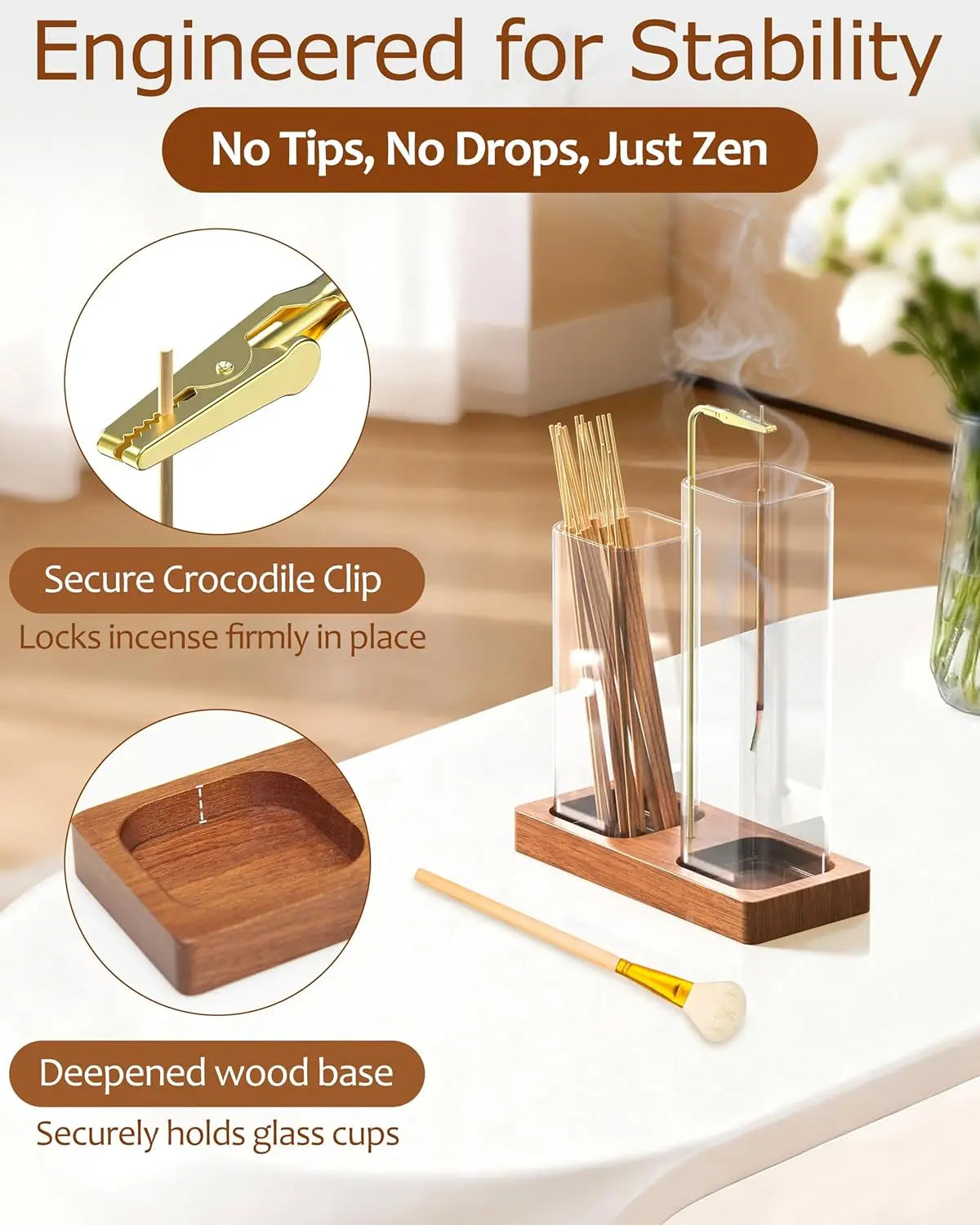 2 In 1 Incense Holder With Ash Catcher And Storage Jar Including 20 Incense Sticks And Cleaning Brush-A