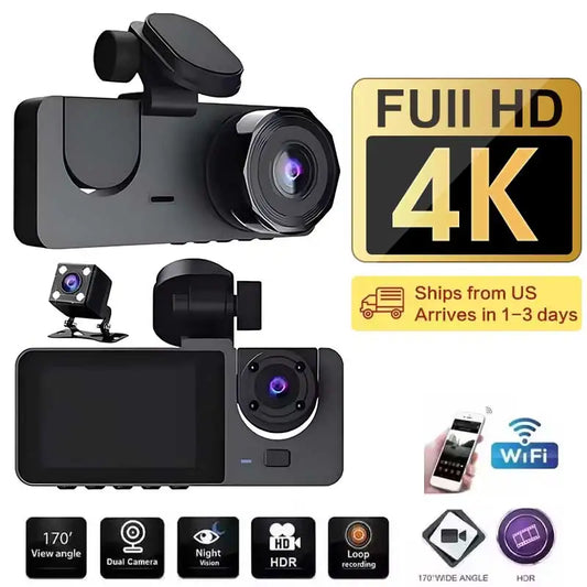 CZSKY 4K Dash Cam Car DVR With Dual Lens Front Rear Night Vision