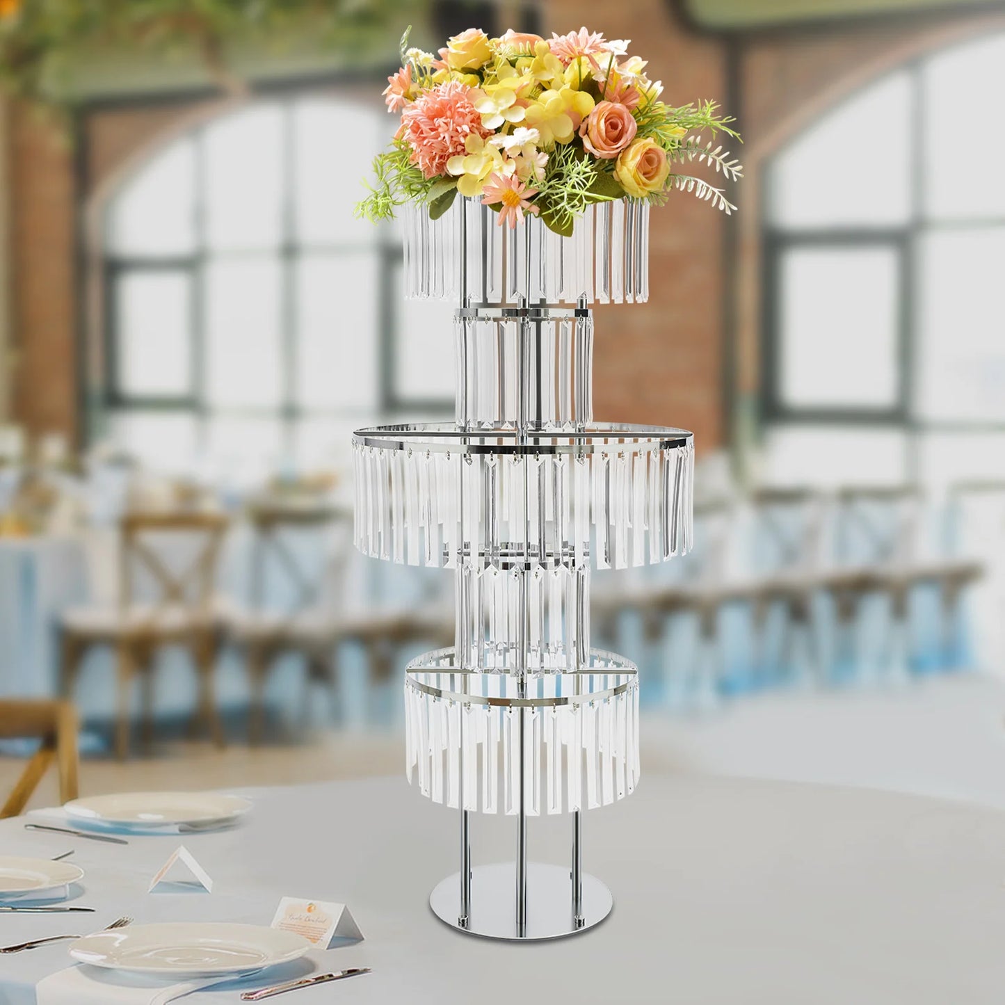 Five Tier Wedding Centerpiece Stand With Acrylic Flower Vase Display For Elegant Floral Arrangements-A