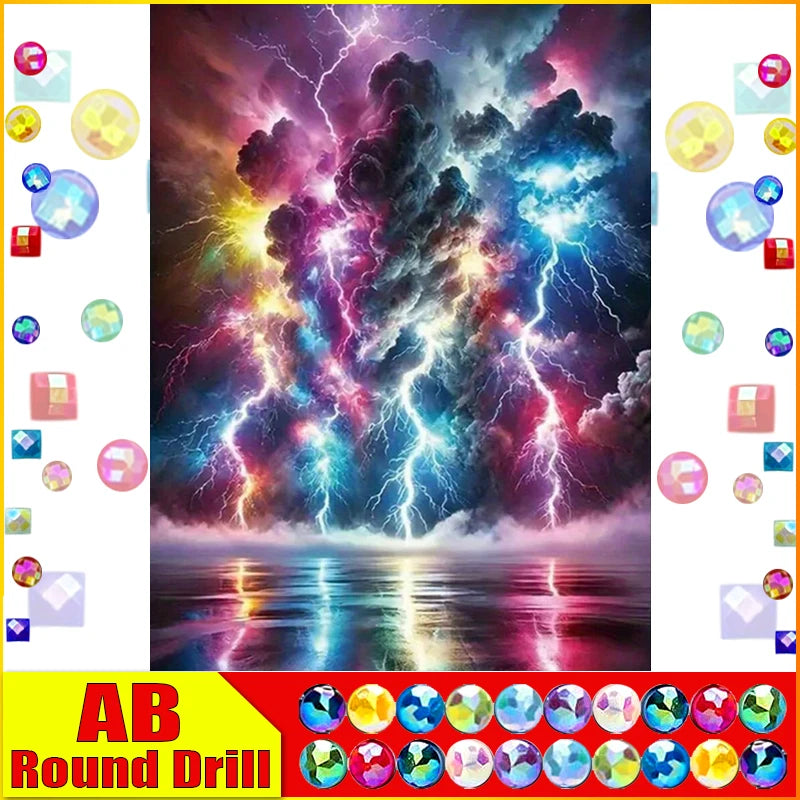 DiaPai Fairy Dust AB DIY 5D Diamond Painting Lightning Sea Full Drill Kit With Resin Diamonds-A