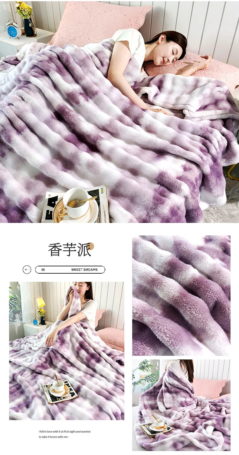 KDV Gradient Bubble Fleece Throw Blanket Plush Faux Rabbit Fur Knit Coral Fleece Texture-A