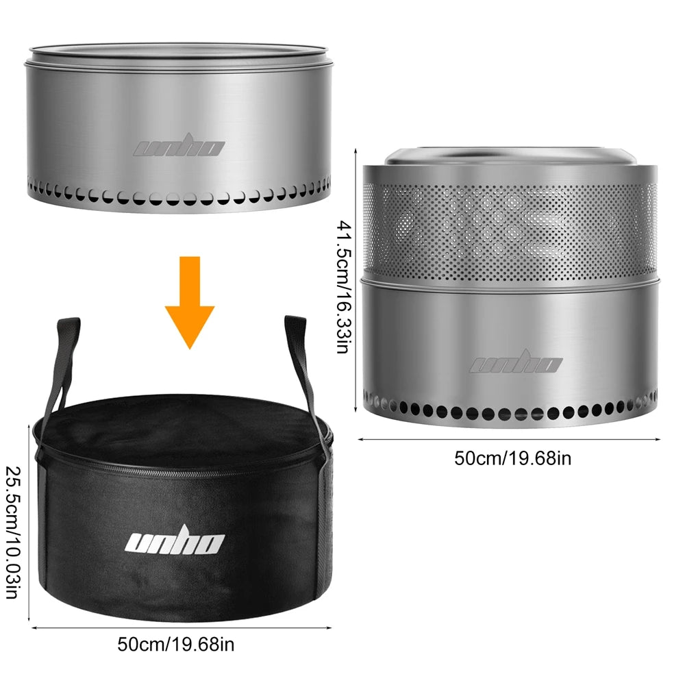 UNHO Smokeless Outdoor Wood Burning Fire Pit Portable Stainless Steel Perforated Design For Airflow-A