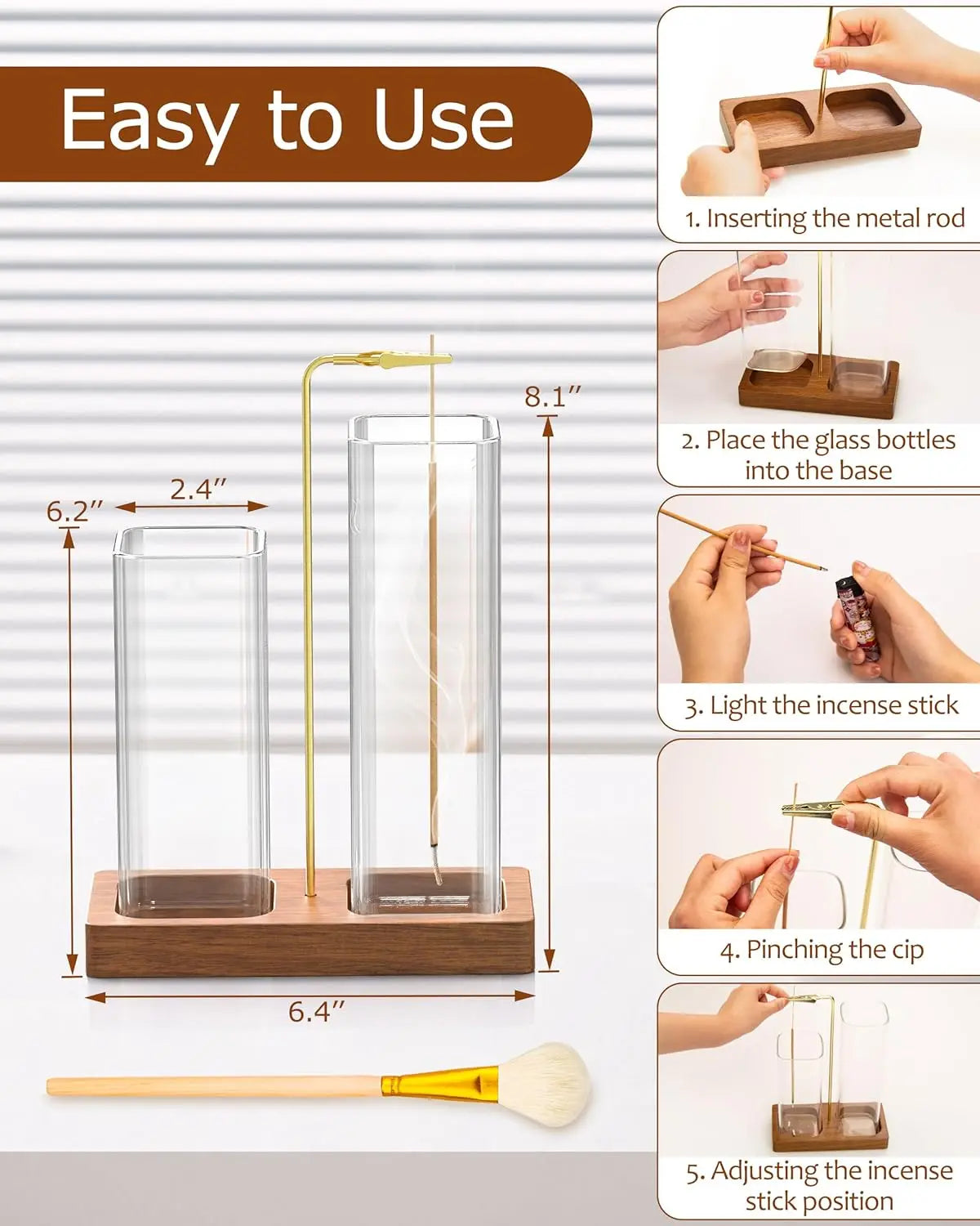2 In 1 Incense Holder With Ash Catcher And Storage Jar Including 20 Incense Sticks And Cleaning Brush-A