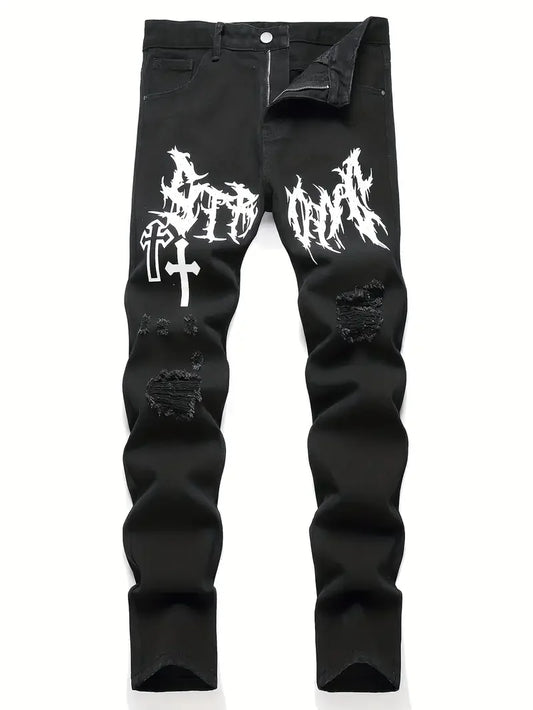 Men's Slim Fit Street Print Jeans Casual Everyday Wear