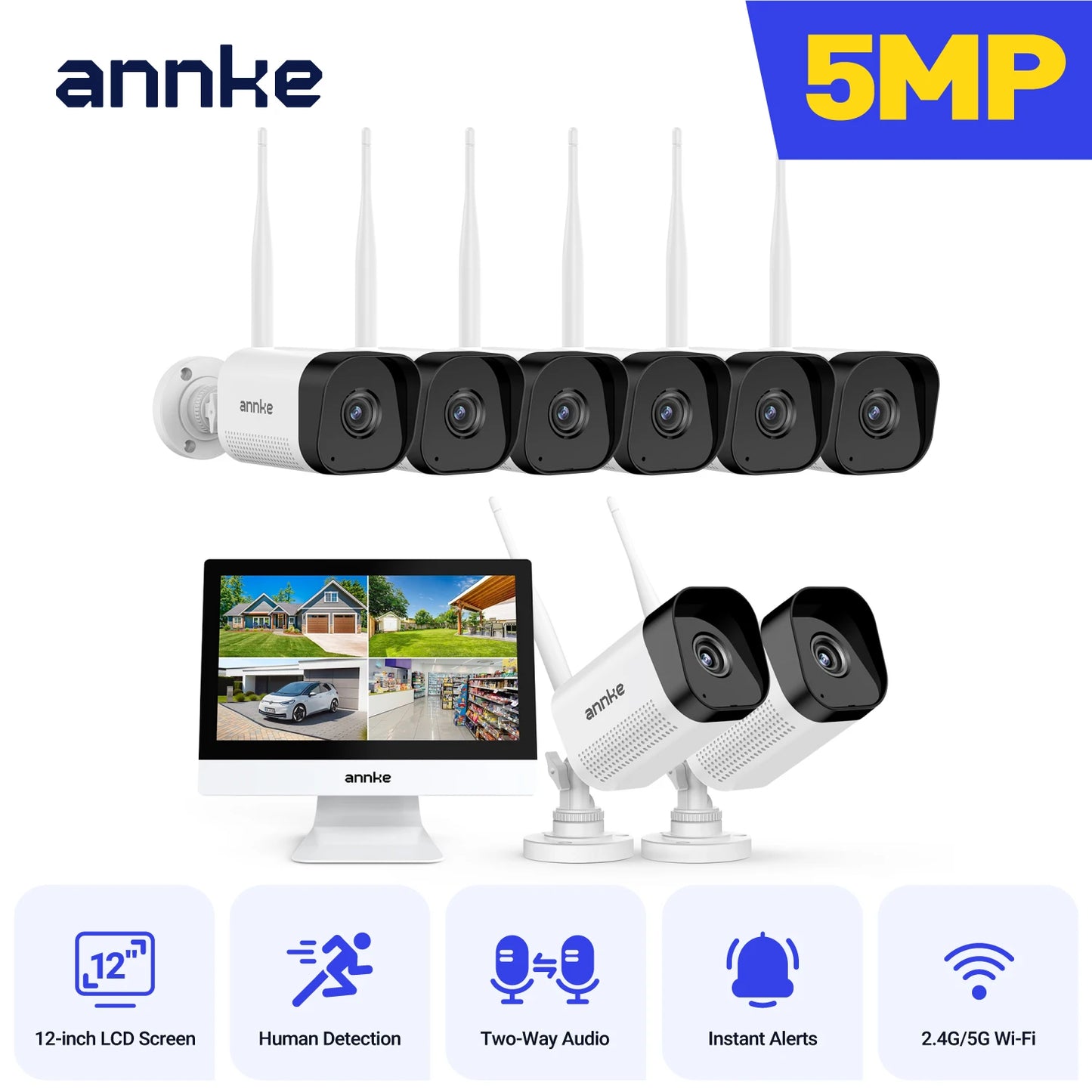 ANNKE 5MP NVR Kit With Monitor Outdoor Wireless Cameras