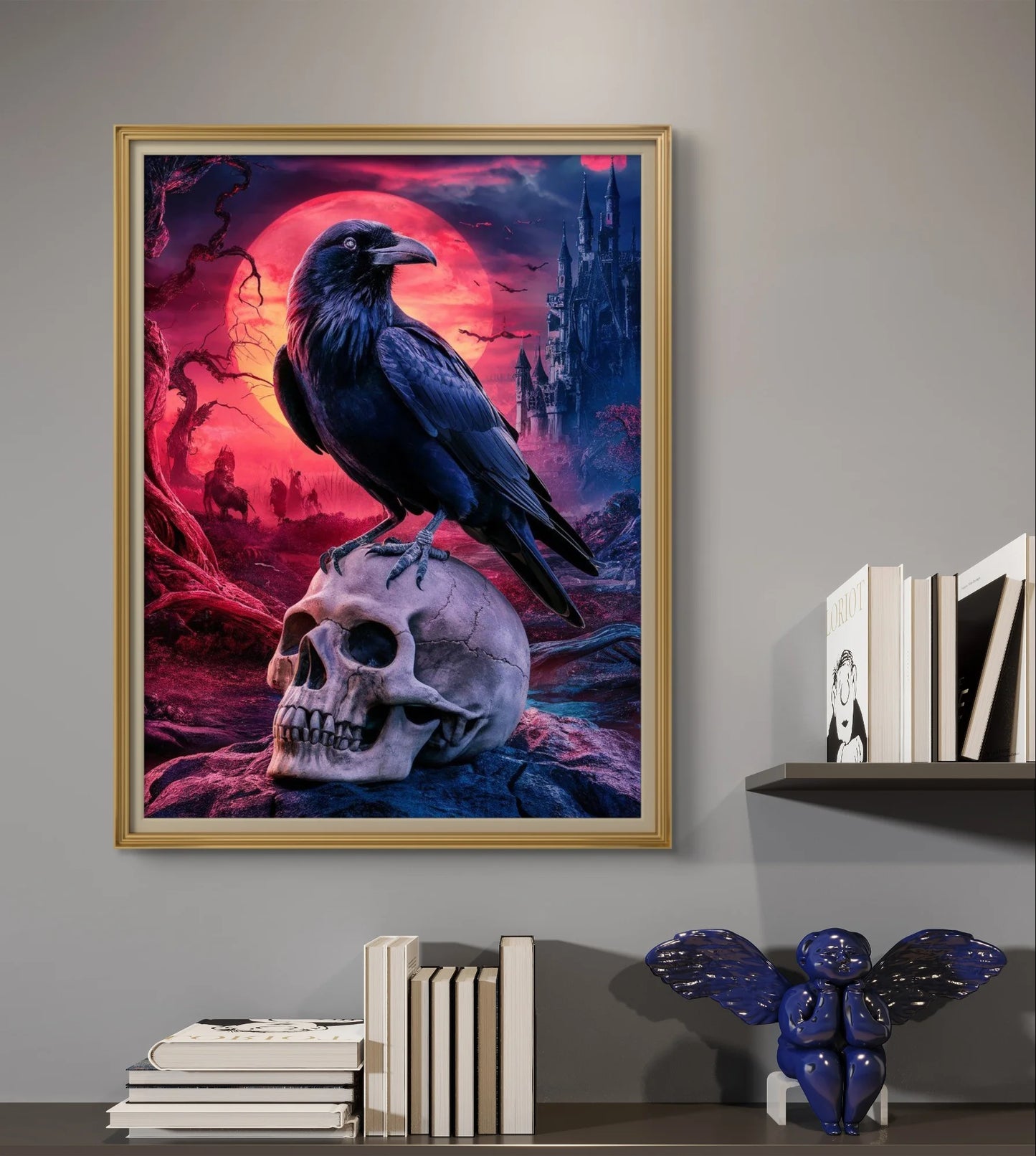 Skull And Crow 5D Diamond Painting Mural DIY Wall Decor Full Coverage With 30 To 45 Color Range-A