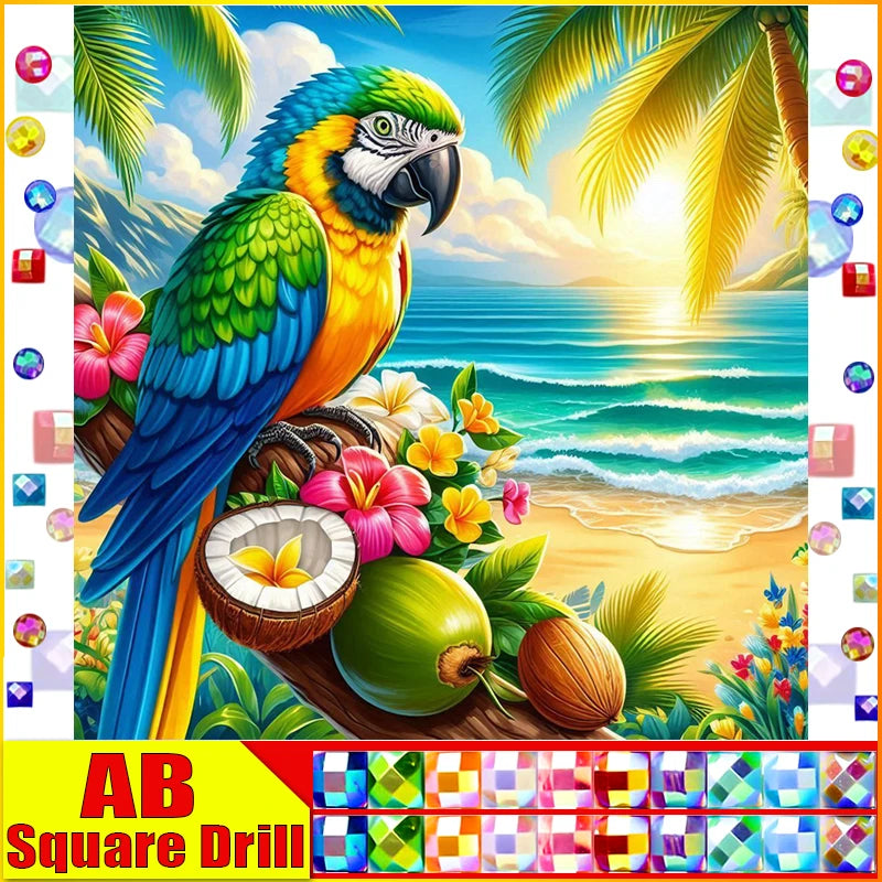 DiaPai Fairy Dust Diamond Painting Parrot Kit A 3D 5D Full Square and Round Drills No Frame Required-A