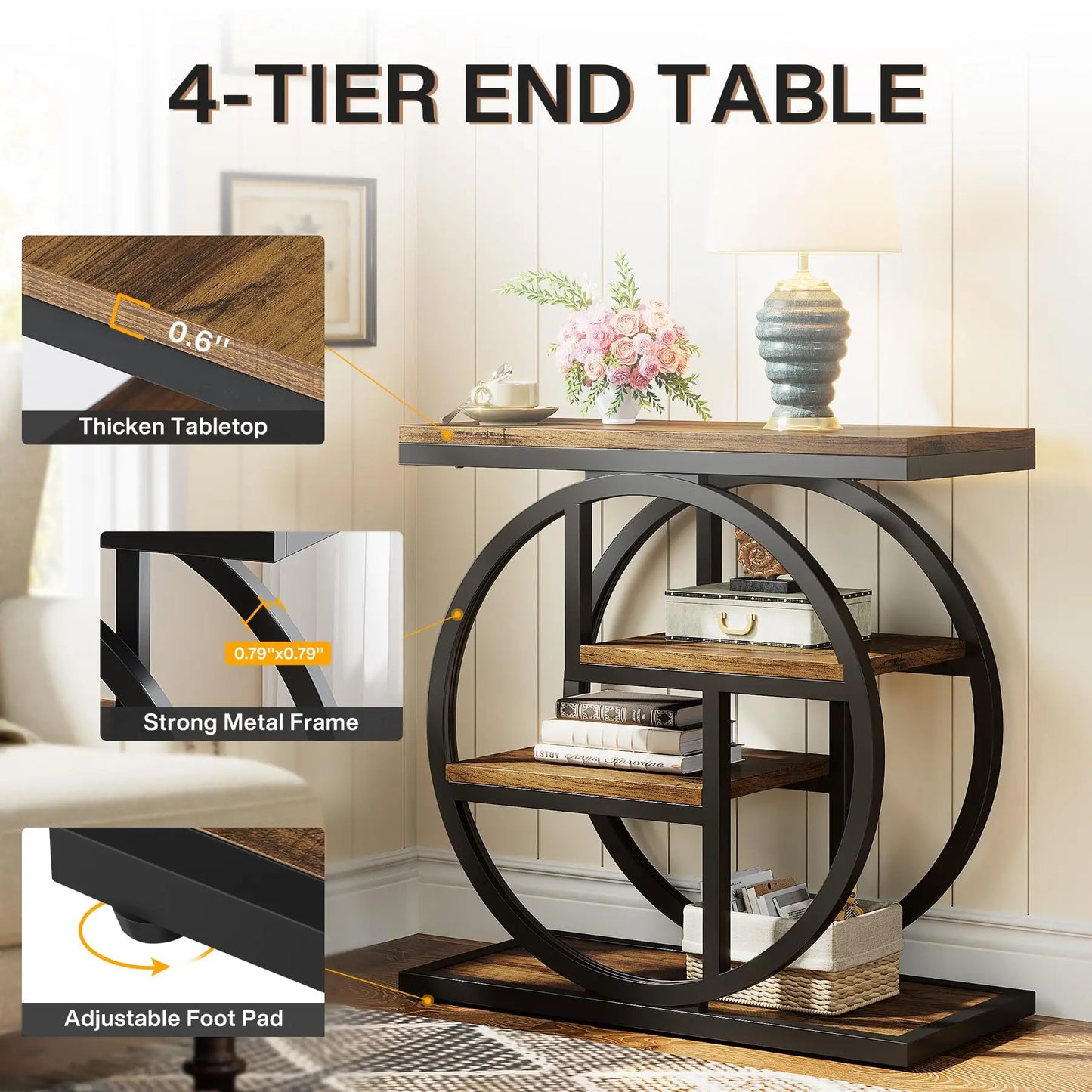 Tribesigns End Table With Storage Shelves For Living Room Industrial Rustic Compact Side Table-A