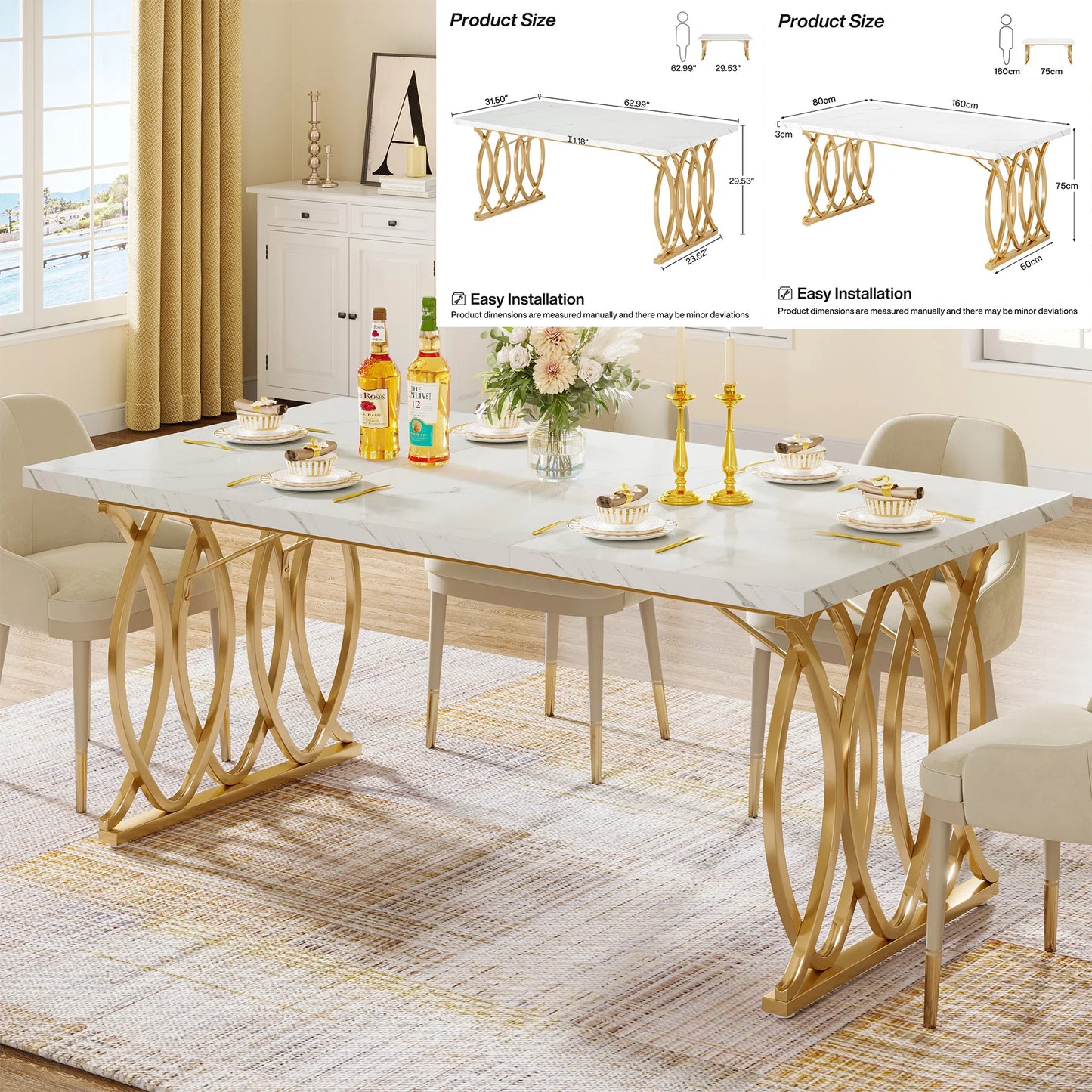 Tribesigns Rectangular Dining Table For Four To Six With Faux Marble Top Modern Kitchen Table-A