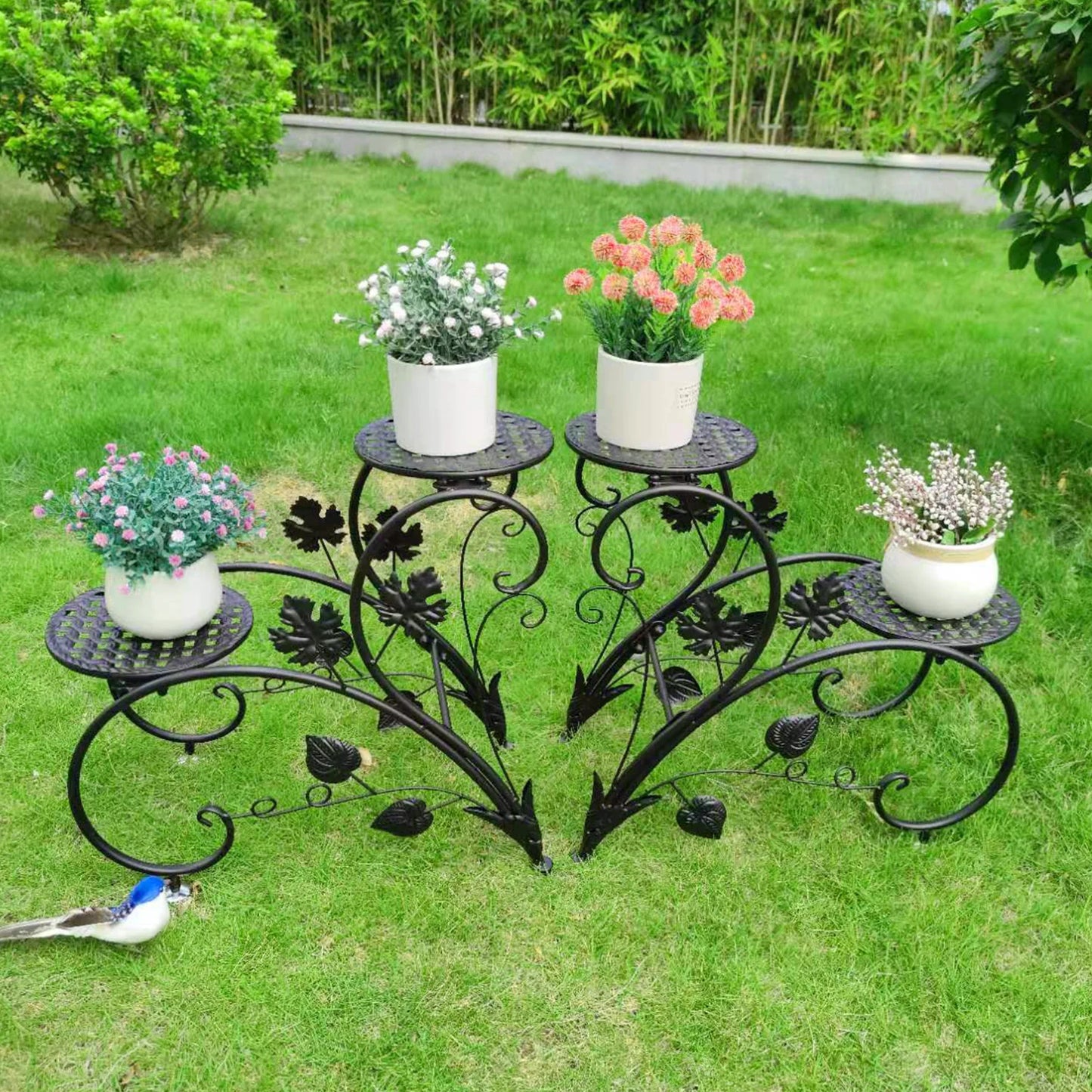 Wisfor Classic Tall Iron Plant Stand Four Tier Two Pack For Indoor And Outdoor Display-A