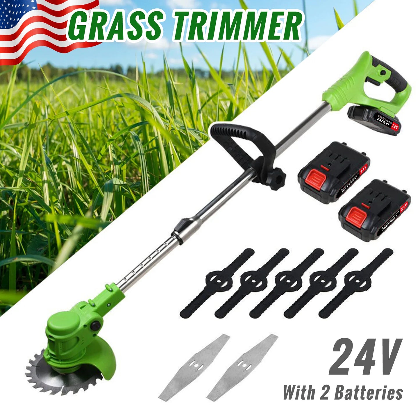 Cordless 2 In 1 Weed Trimmer With Dual 24V Lithium Batteries And Fast Charger Included-A