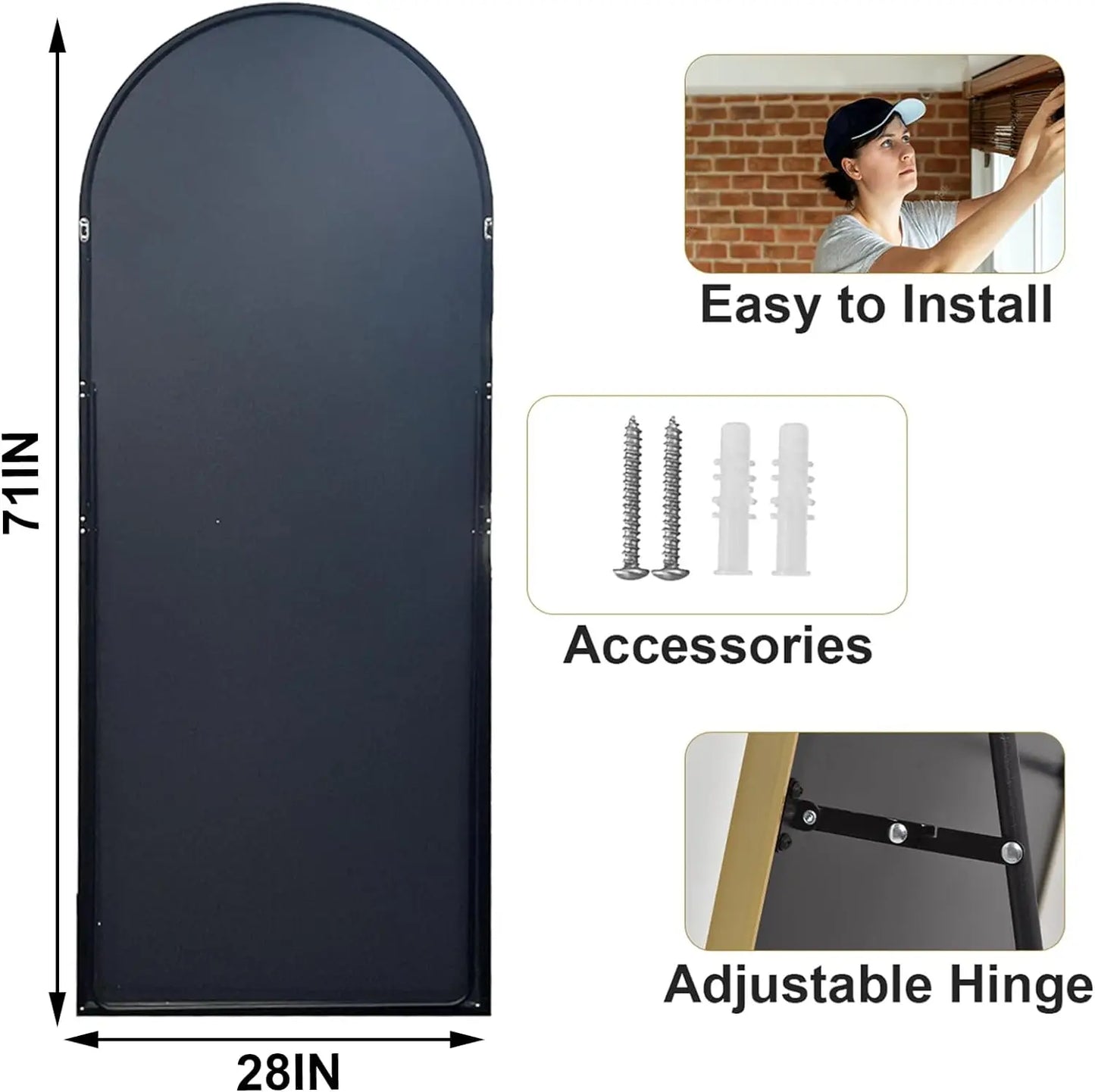 Harritpure Full Length Mirror With Aluminum Frame And Arched Top For Modern Home Decor 71 Inch By 26 Inch-A