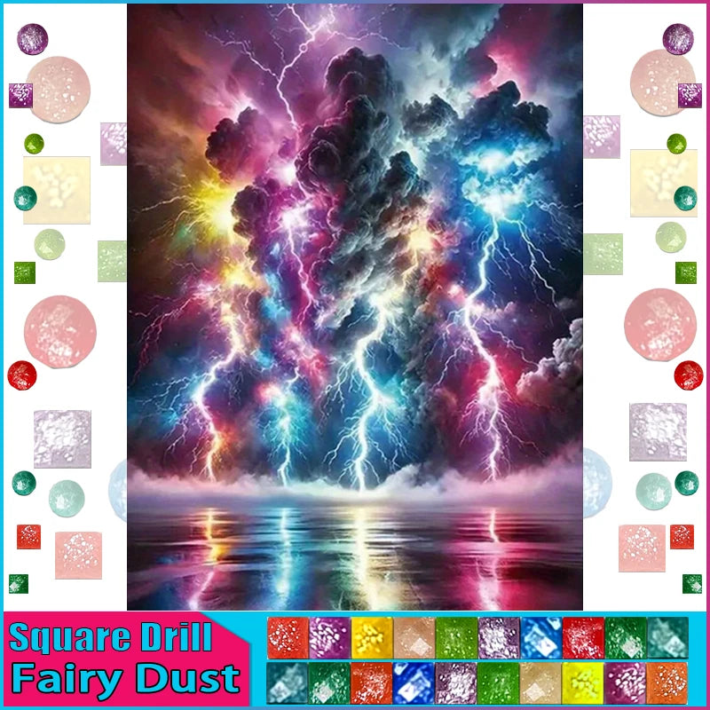 DiaPai Fairy Dust AB DIY 5D Diamond Painting Lightning Sea Full Drill Kit With Resin Diamonds-A