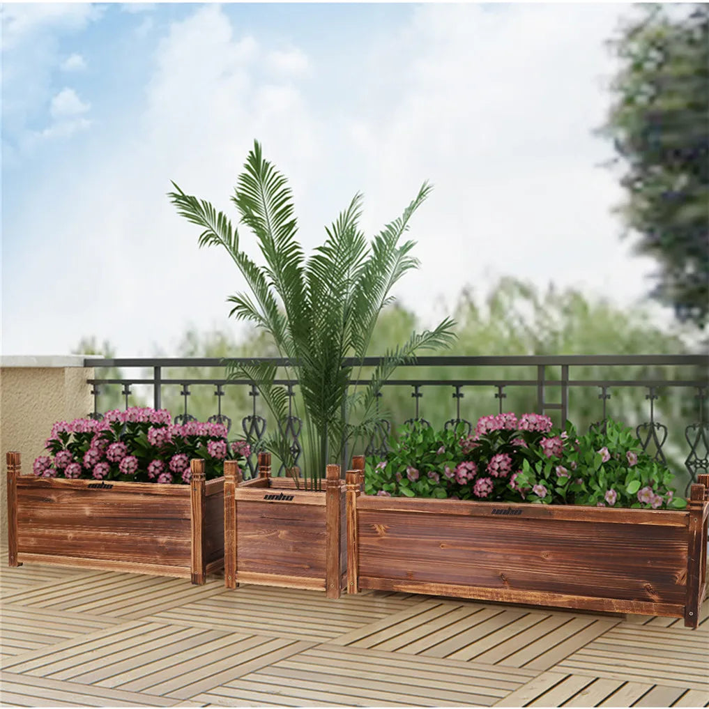 Solid Pine Raised Flower Bed Planter For Indoor And Outdoor Gardens Durable Crack Resistant Carbonized Wood-A