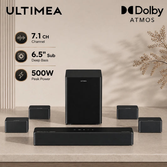 Ultimea Poseidon D80 Seven Point One Channel Dolby Atmos Soundbar With Wireless Subwoofer Immersive Room Filling Audio-A