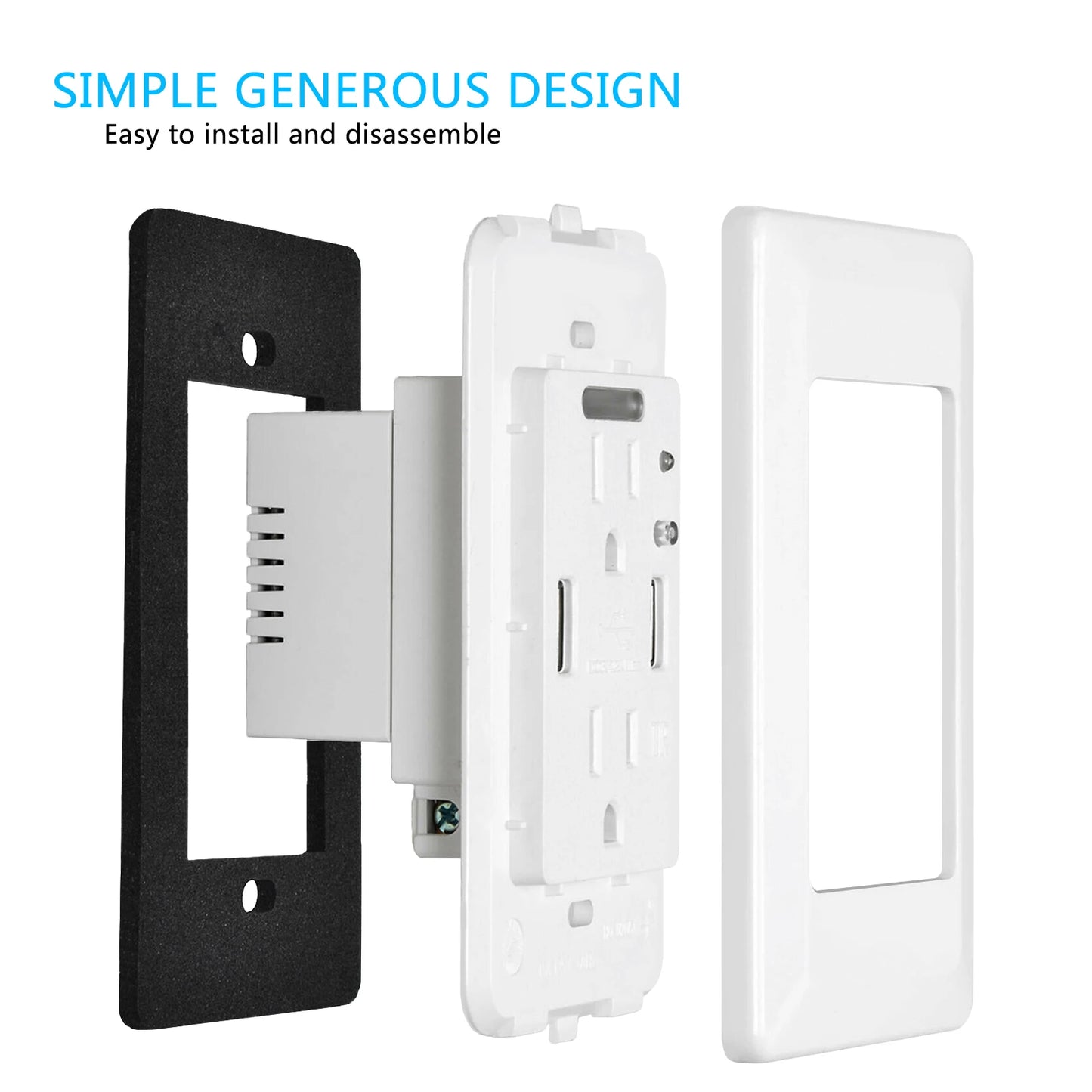 USB Wall Outlet With Night Light And Dual USB Ports 15 Amp Receptacle Model A For Home And Office-A