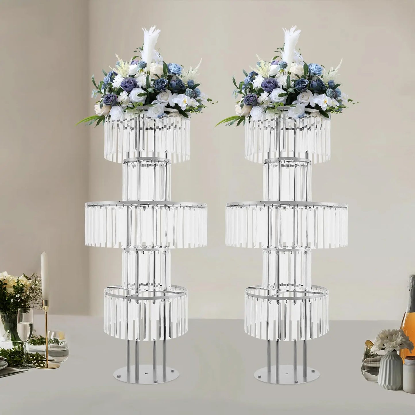 Bymaocar 2 Piece 5 Tier Crystal Vase Centerpiece For Wedding Tables With Elegant Cross Structure-A