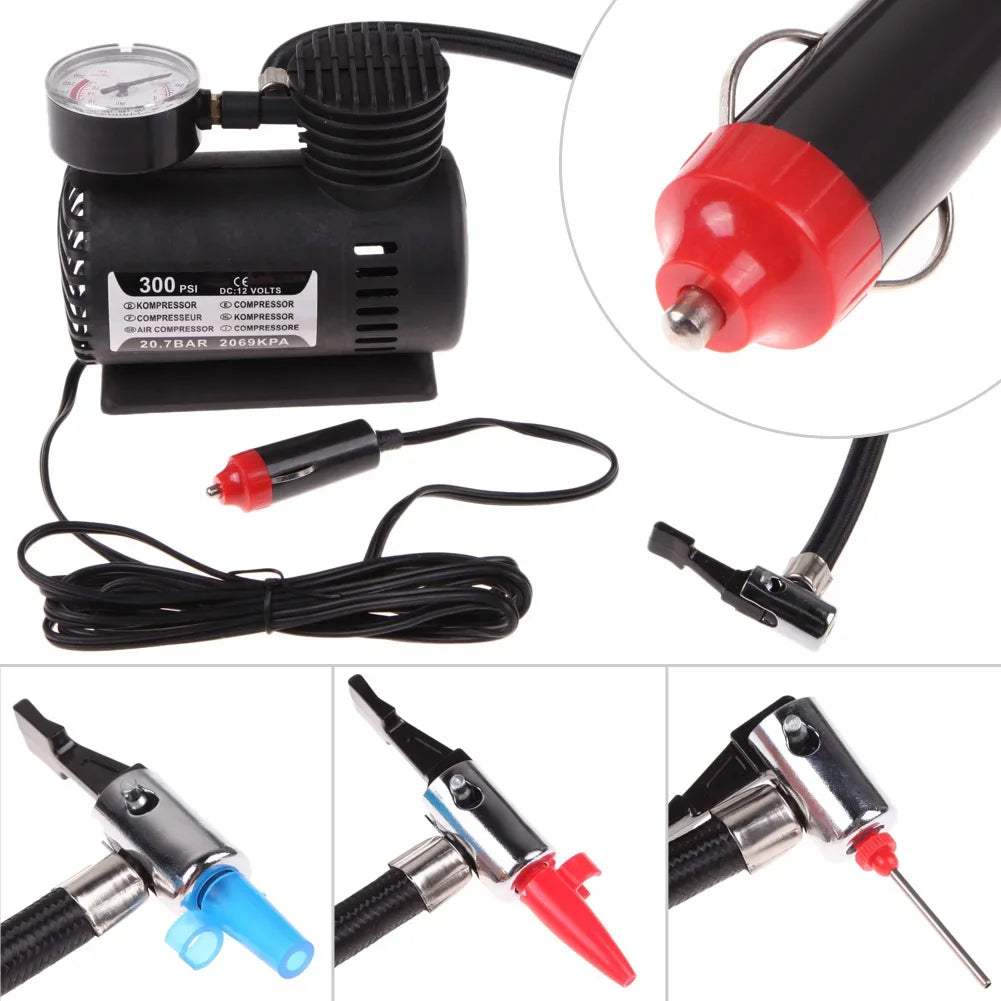 Alloet 12V Portable Tire Inflator With Pressure Gauge For Car And Bike Tires Plus Sports Balls Air Mattresses And More-A