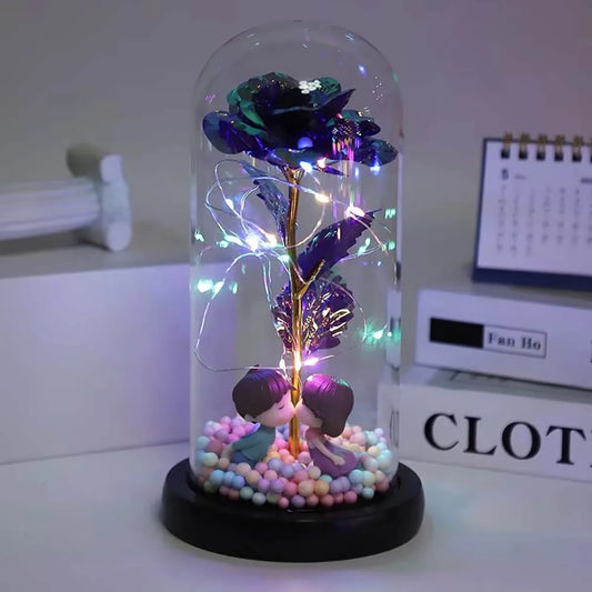 NONECN Galaxy Glass Rose Light Up Crystal Flower In Dome