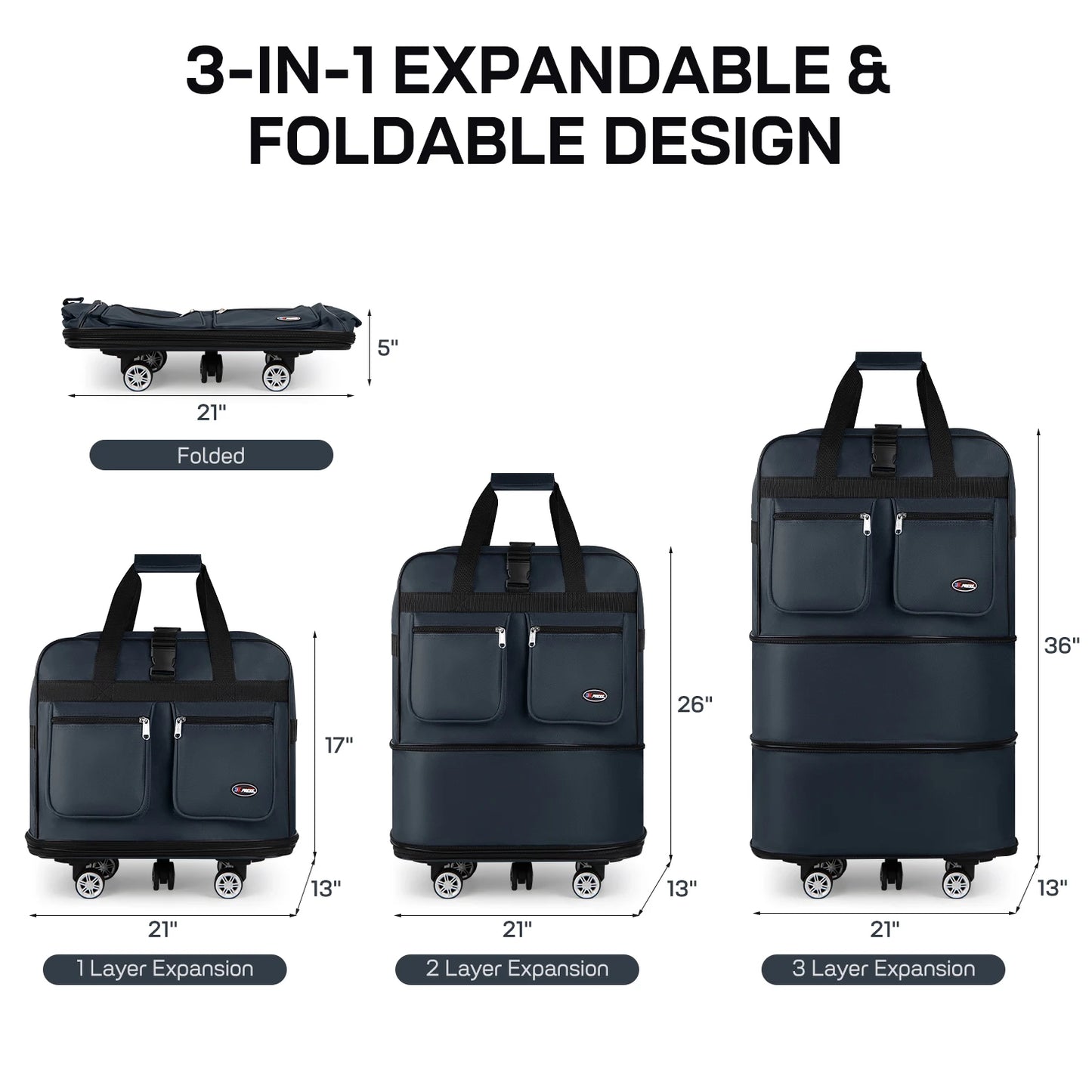 New York XPress Foldable Expandable Travel Luggage Bag Water Resistant Lightweight Durable Travel Companion-A