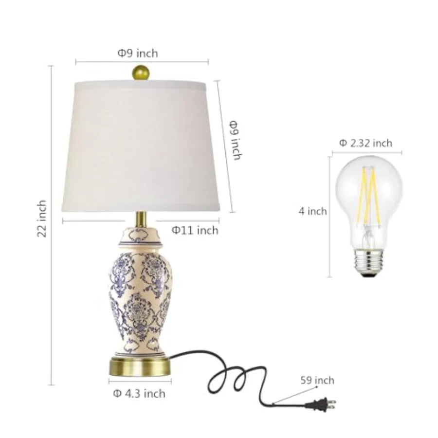 Ceramic Table Lamps Set Of 2 For Living Room And Bedroom Solar Powered Cordless Ambient Lighting-A