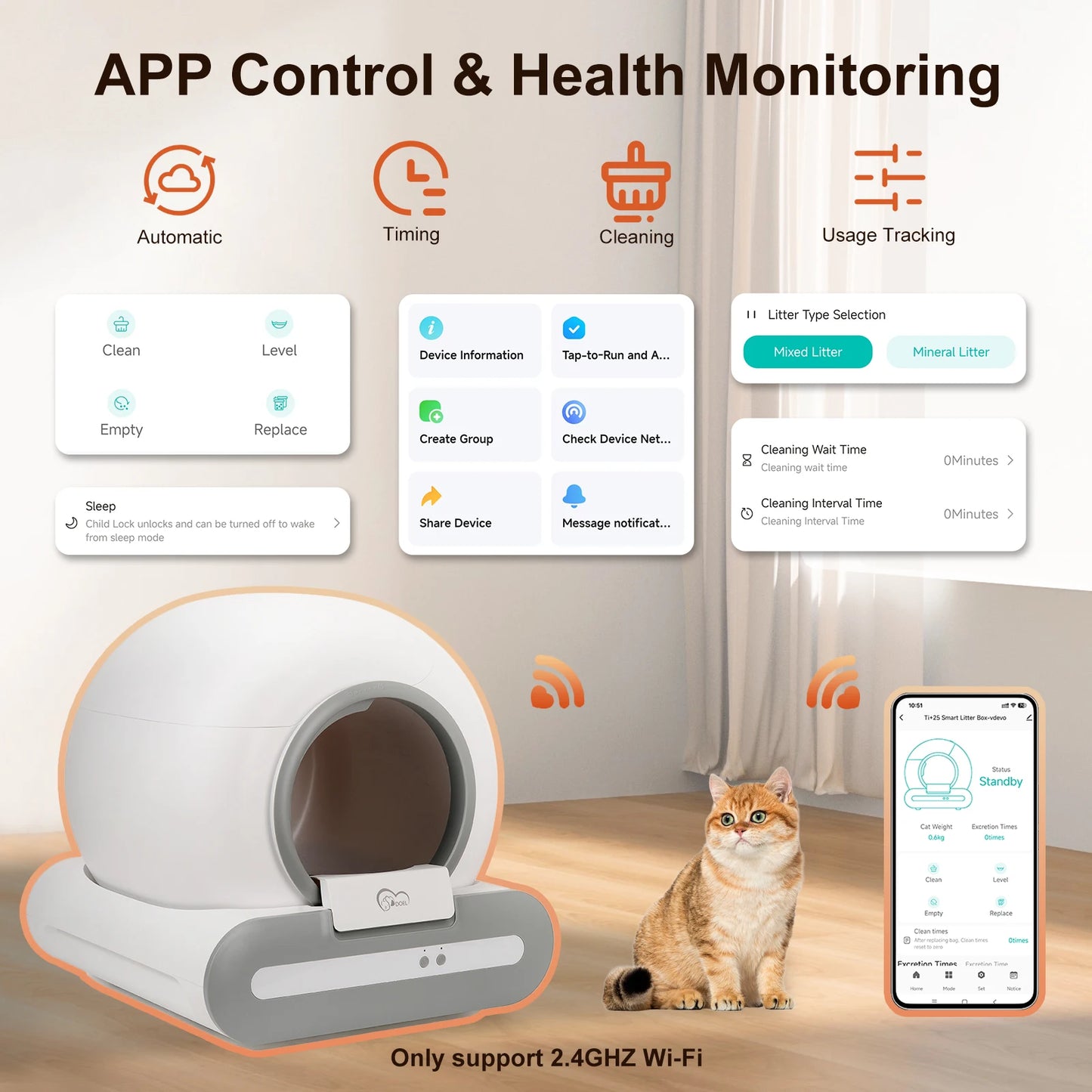 DOEL Smart Self Cleaning Cat Litter Box With App Control And 2.4G WiFi For Remote Monitoring And Scheduling-A