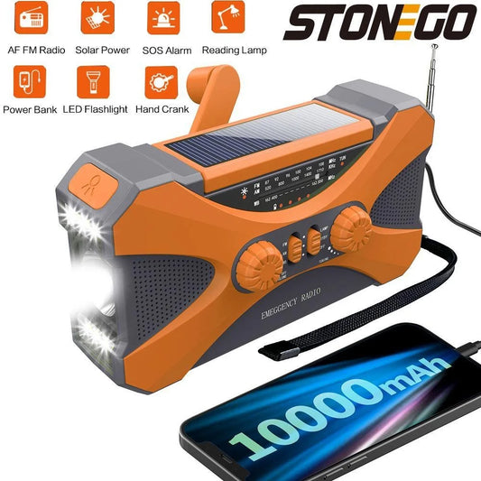 STONEGO 10000mAh Solar Hand Crank Emergency Radio AM FM NOAA