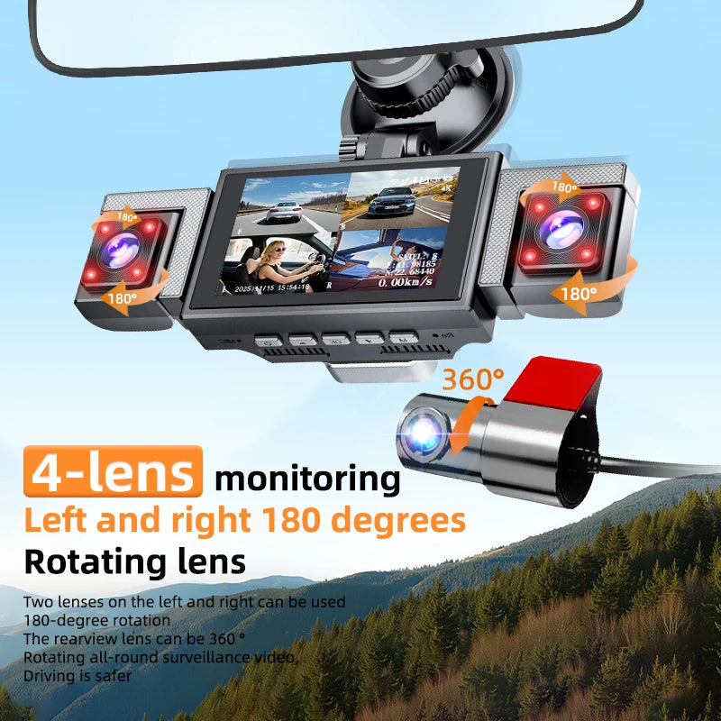MUÜBAER 4K 360 Dash Cam 4 Channel With GPS 5GHz WiFi Front Left Right Rear 360 Degree View-A