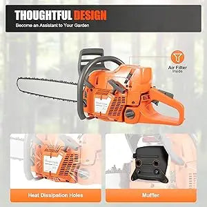 Cheuraivee Gas Powered Chainsaw With Two Stroke Engine Handheld Wood Cutting Tool-A