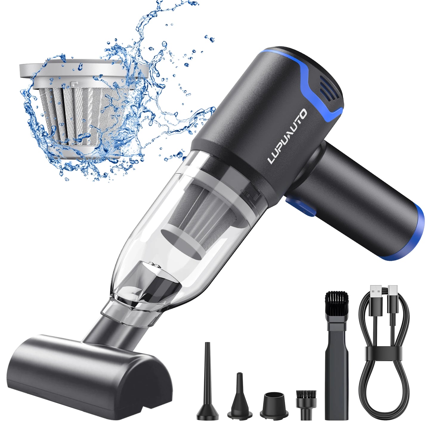 Cordless Mini Car Vacuum Cleaner 12000Pa Suction Portable Handheld Car Cleaner for Crumbs Pet Hair Dust-A