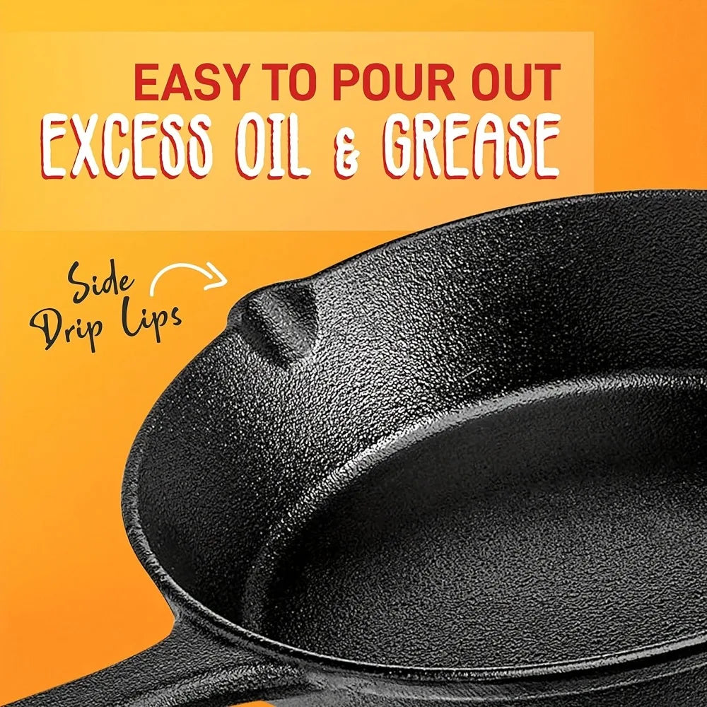 AEDG Cast Iron Skillet Set Preseasoned For Oven Grill Campfire