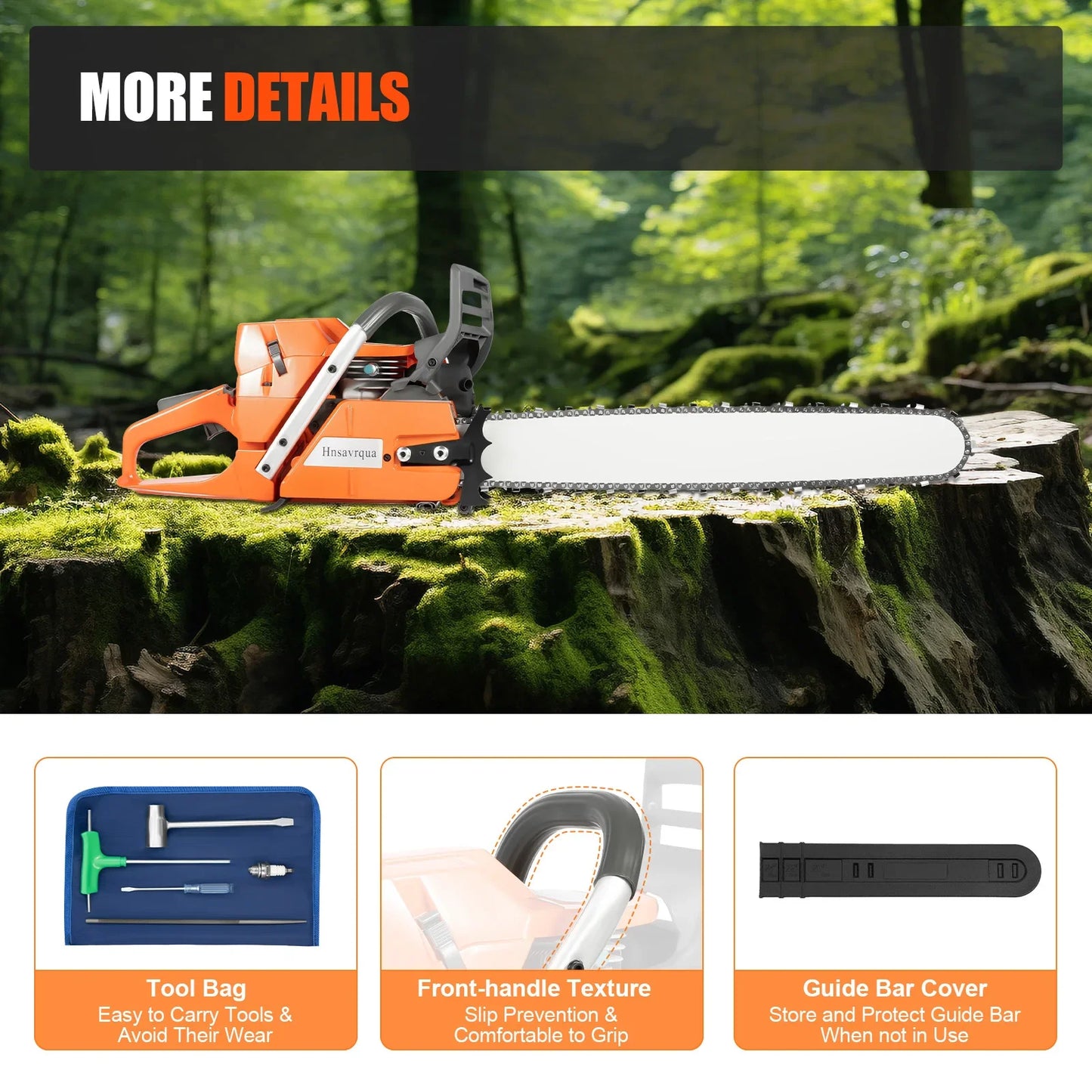 Cheuraivee Gas Powered Chainsaw With Two Stroke Engine Handheld Wood Cutting Tool-A