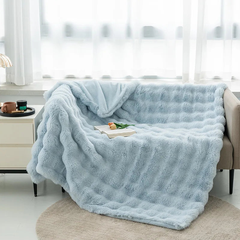 Rabbit Plush Blanket for Winter Warmth in Air Conditioned Rooms and Sofas Ultra Soft Cozy Throw-A