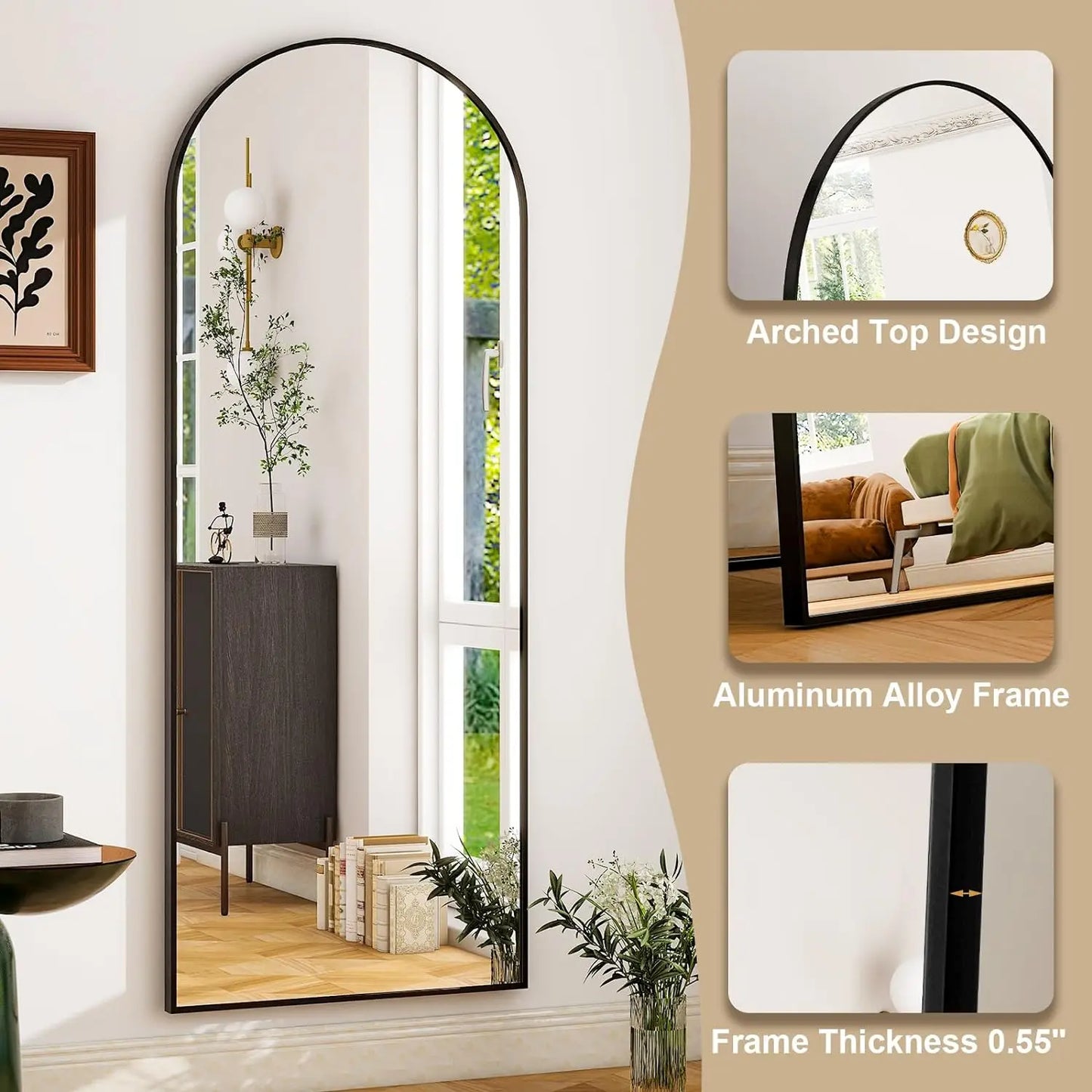 Harritpure Full Length Mirror With Aluminum Frame And Arched Top For Modern Home Decor 71 Inch By 26 Inch-A