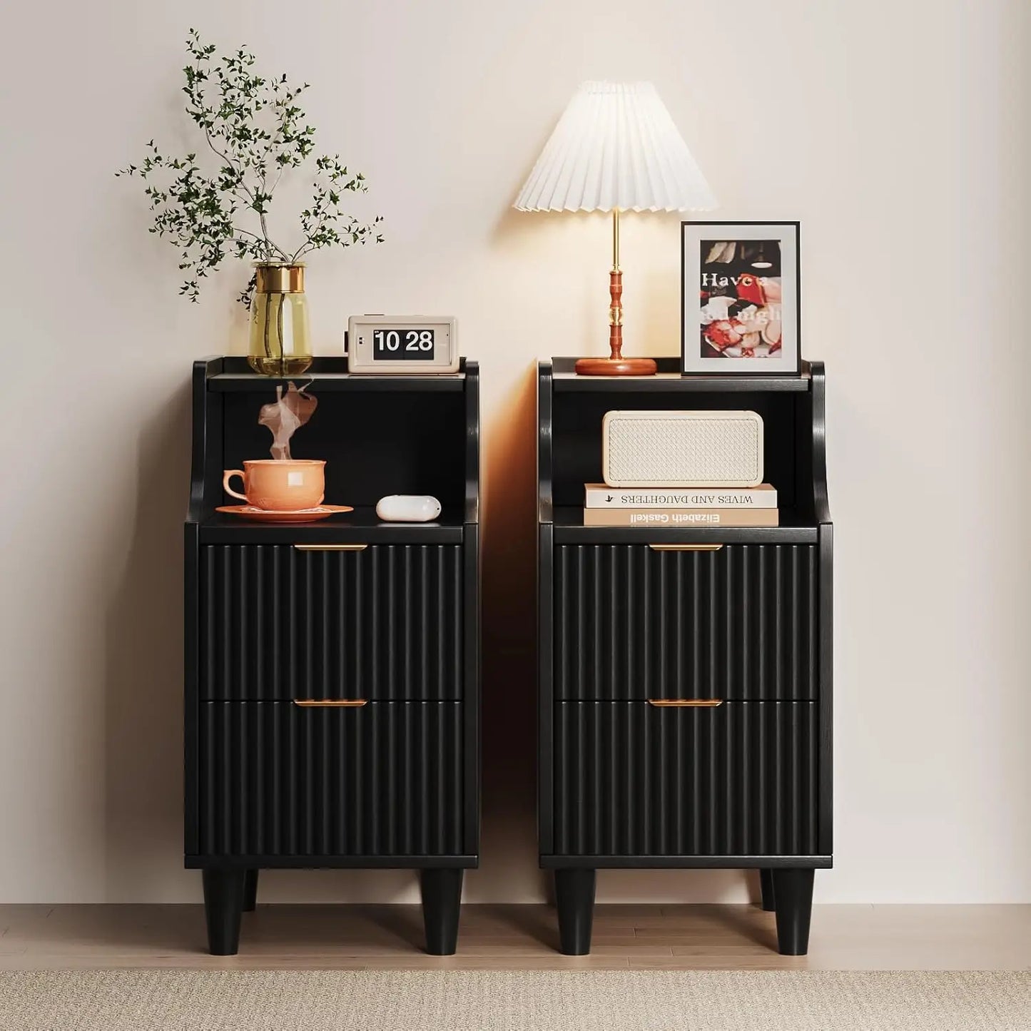 Frame Slim Nightstand Twin Set Of 2 With 2 Drawers Bedside Tables For Small Spaces-A