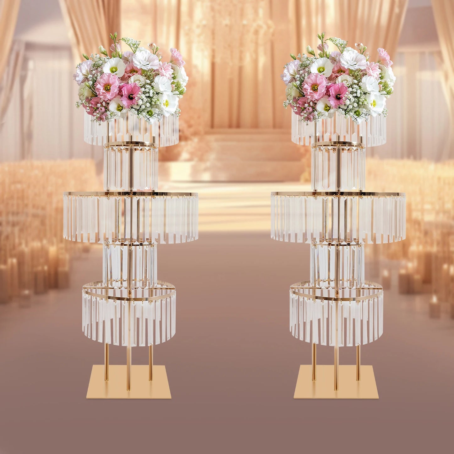 NONECN Five Tier Crystal Flower Stand Wedding Centerpiece Iron and Acrylic Electroplated Finish Rust Resistant-A