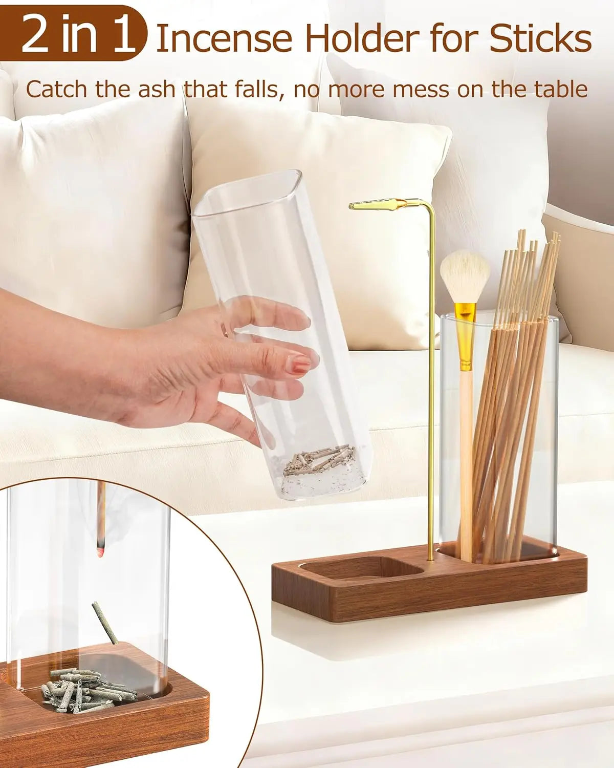 2 In 1 Incense Holder With Ash Catcher And Storage Jar Including 20 Incense Sticks And Cleaning Brush-A
