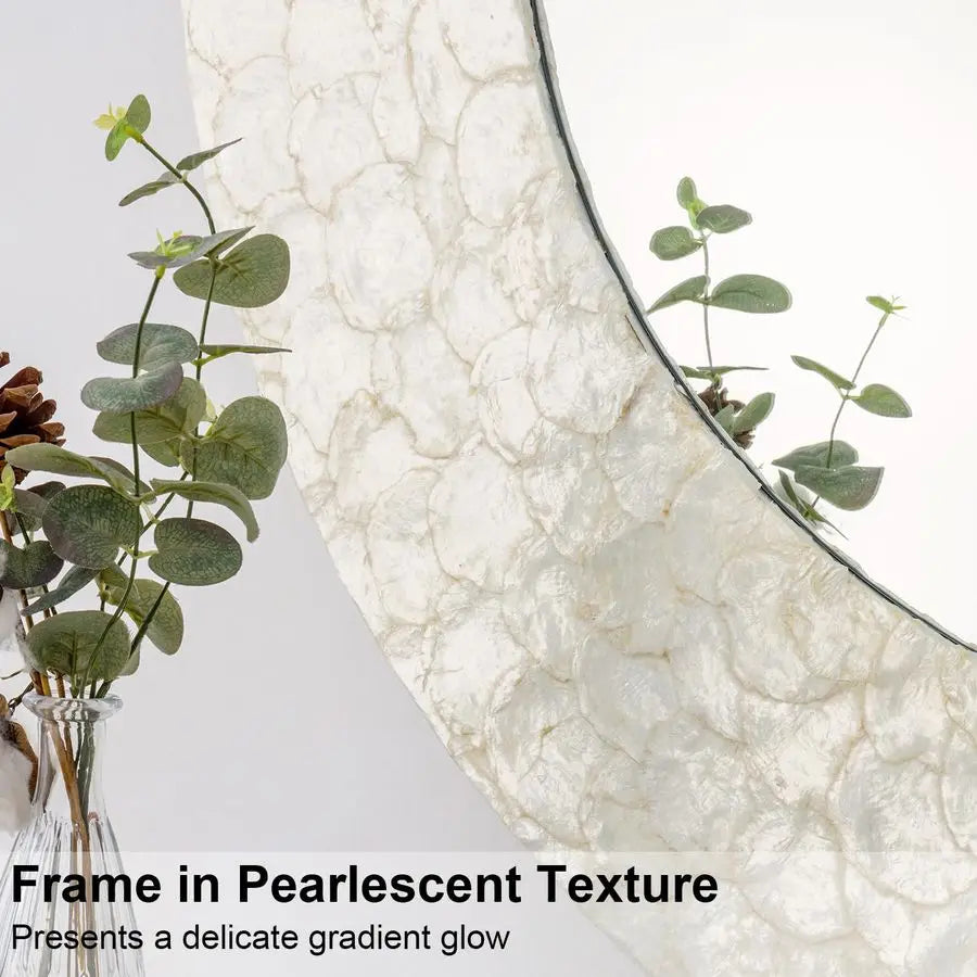 XMSJ Capiz Shell Coastal Mirror With Natural Seashell Circle Frame Handcrafted Unique Wall Mirror-A
