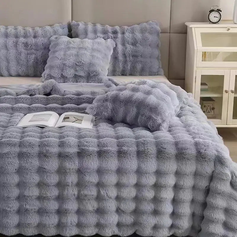 Rabbit Plush Blanket for Winter Warmth in Air Conditioned Rooms and Sofas Ultra Soft Cozy Throw-A
