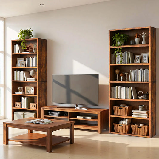 MCQ Wooden Bookcase with Open Shelves and Display Storage