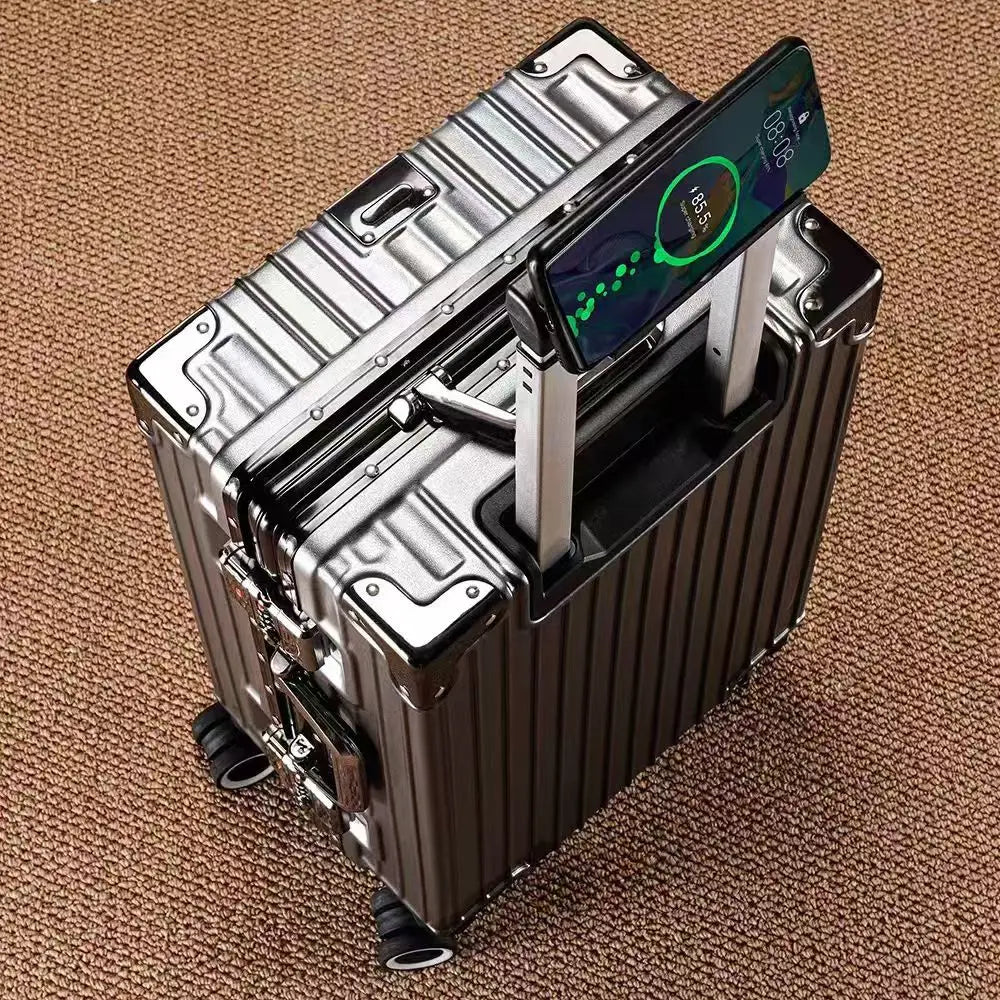 Aluminum Frame Suitcase With 108 Rivets And All Terrain Wheels Cup Holder Travel Ready Durable Luggage-A