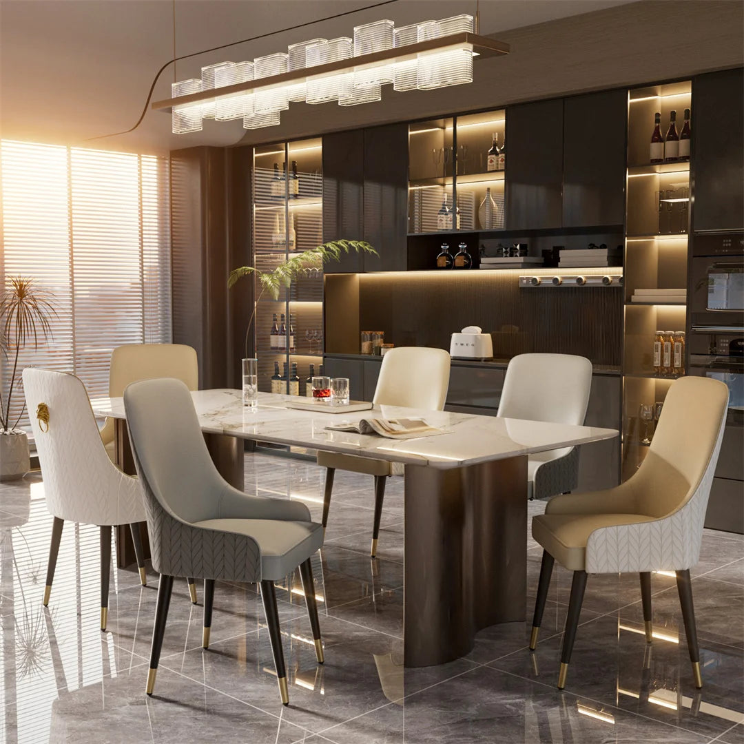 Luvodi Luxury Microfiber Leather Dining Chairs Set A With High Back 43 Cm And Lion Knocker Accent-A