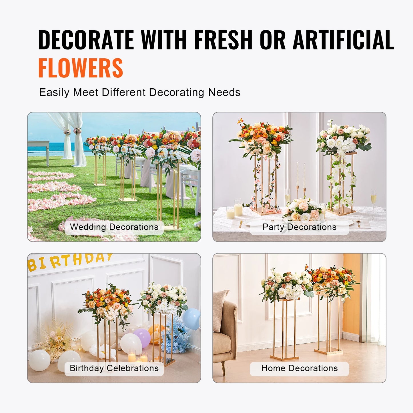 SucceBuy Metal Column Wedding Flower Stand Centerpiece With Durable Iron Frame And French Gold Finish-A